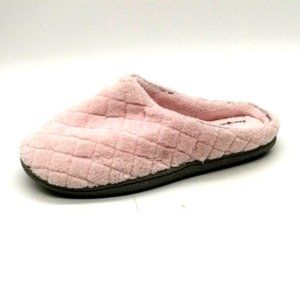 Dearfoams Womens Flat Heel Slide Slippers Faux Fur‎ Lined Pink Sz M 7-8